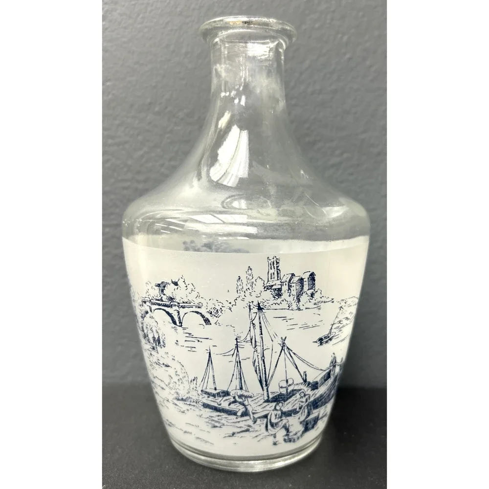 Vintage 1950’s French Decanter Bottle Vase Missing Stopper Nautical Horse Buggy